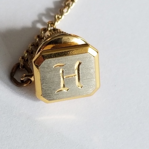 Relisted - Vintage letter H tie pin tack tac monogram initial gold silver - Picture 10 of 14